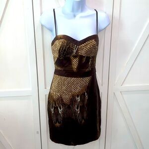 Guess By Marciano Brown Silk Snakeskin Print Lined Sleeveless Mini Dress Size XS